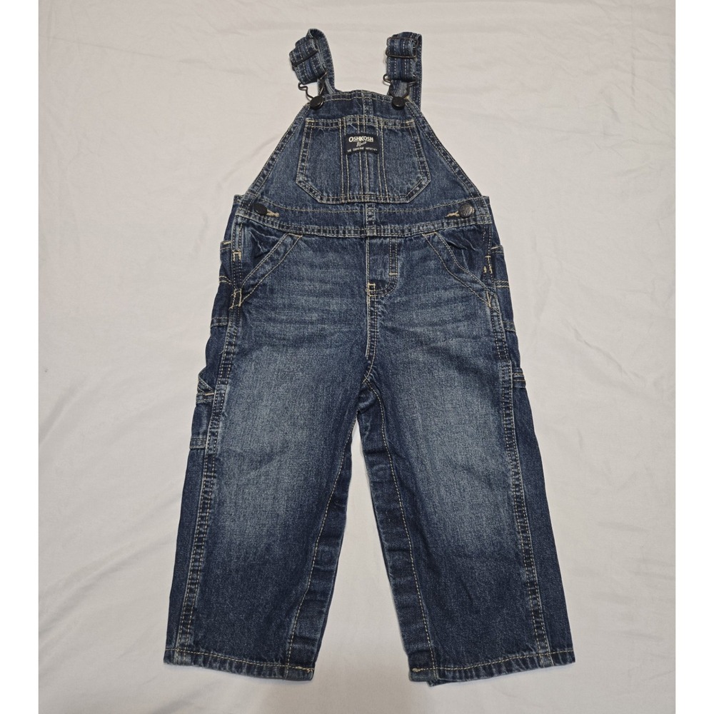 OshKosh B'gosh Boys 24 months Classic Overalls Blue Denim 100% Cotton Snap Legs